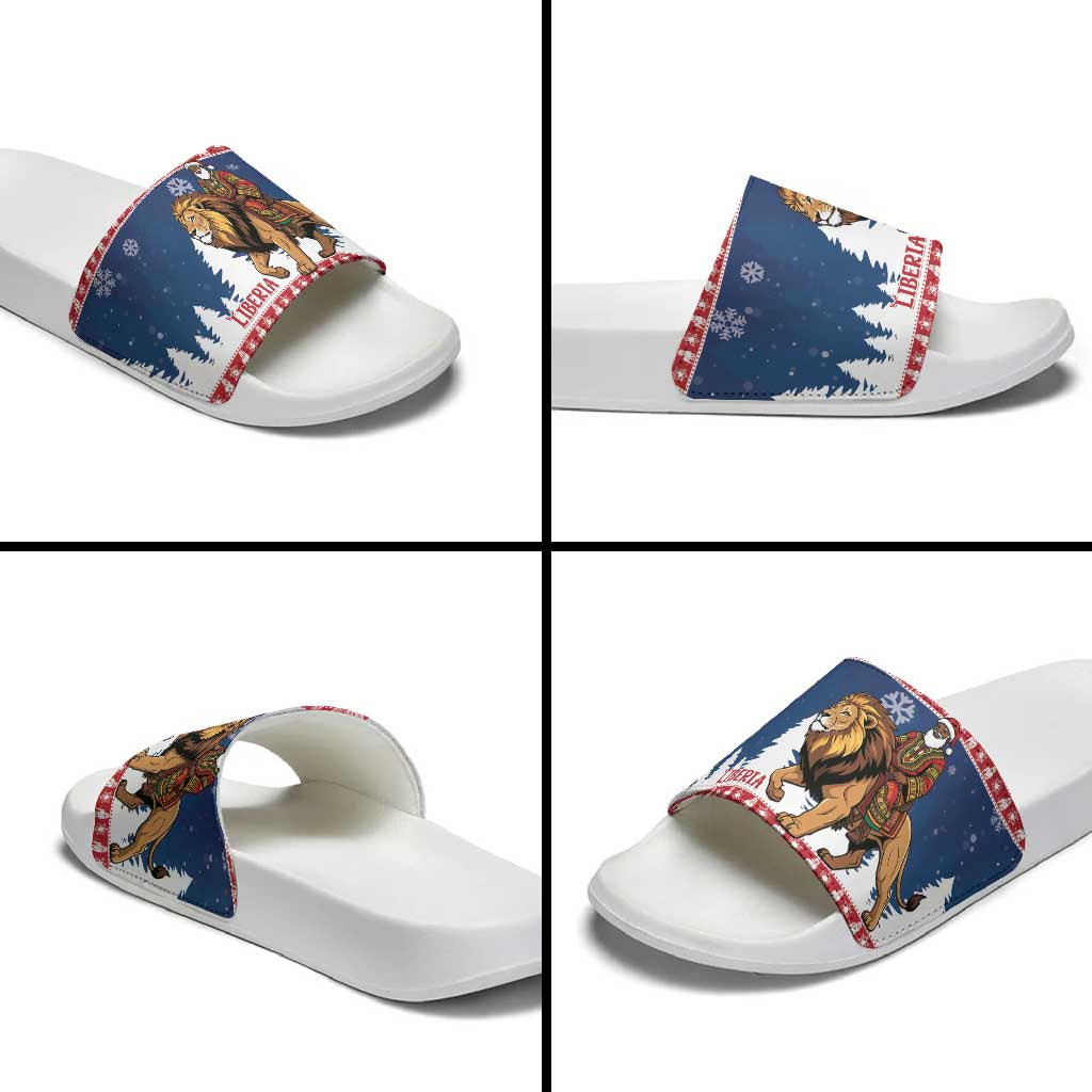 Liberia Christmas Slide Sandals Black Santa Riding Lion - Merry Christmas