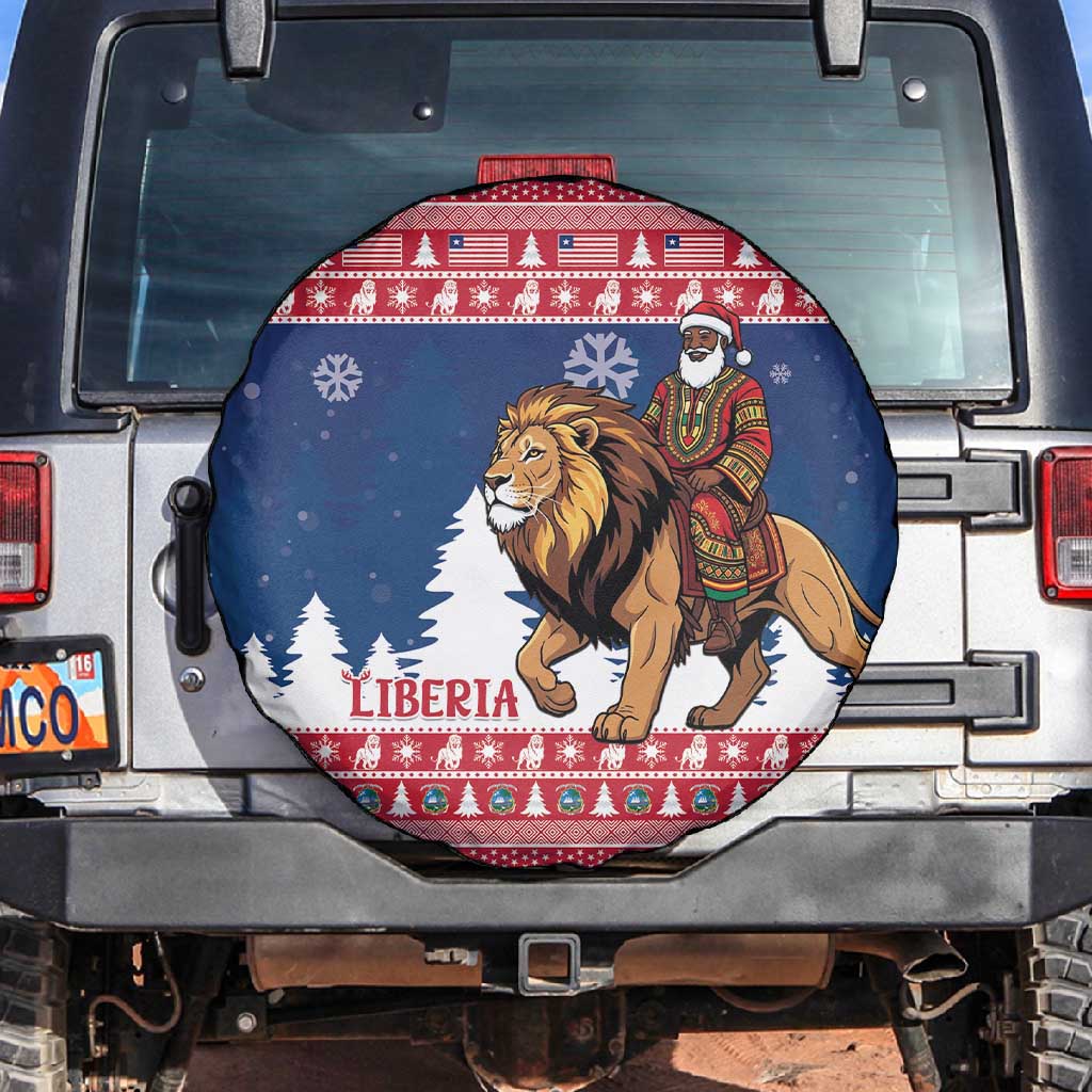Afro Christmas in Liberia Spare Tire Cover Black Santa Riding Lion - Merry Christmas - African Pride