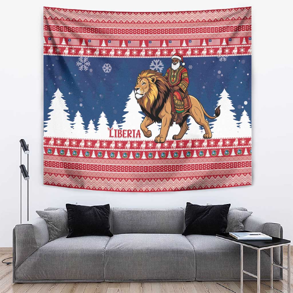Afro Christmas in Liberia Tapestry Black Santa Riding Lion - Merry Christmas - African Pride