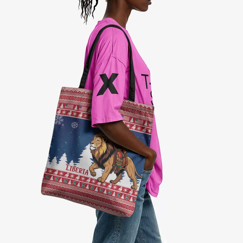 Liberia Christmas Tote Bag Black Santa Riding Lion - Merry Christmas