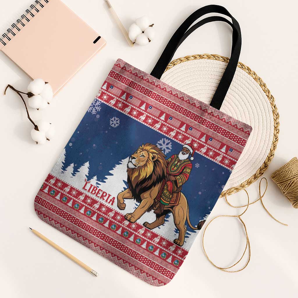 Liberia Christmas Tote Bag Black Santa Riding Lion - Merry Christmas