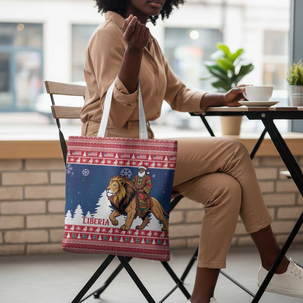 Liberia Christmas Tote Bag Black Santa Riding Lion - Merry Christmas