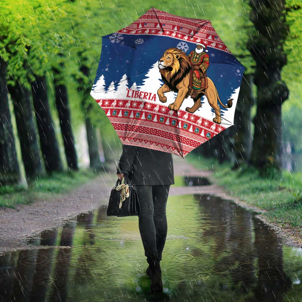 Liberia Christmas Umbrella Black Santa Riding Lion - Merry Christmas