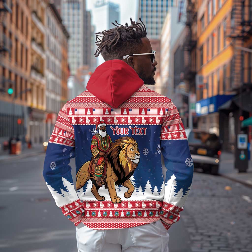 Personalized Afro Christmas in Liberia Zip Hoodie Black Santa Riding Lion - Merry Christmas - African Pride