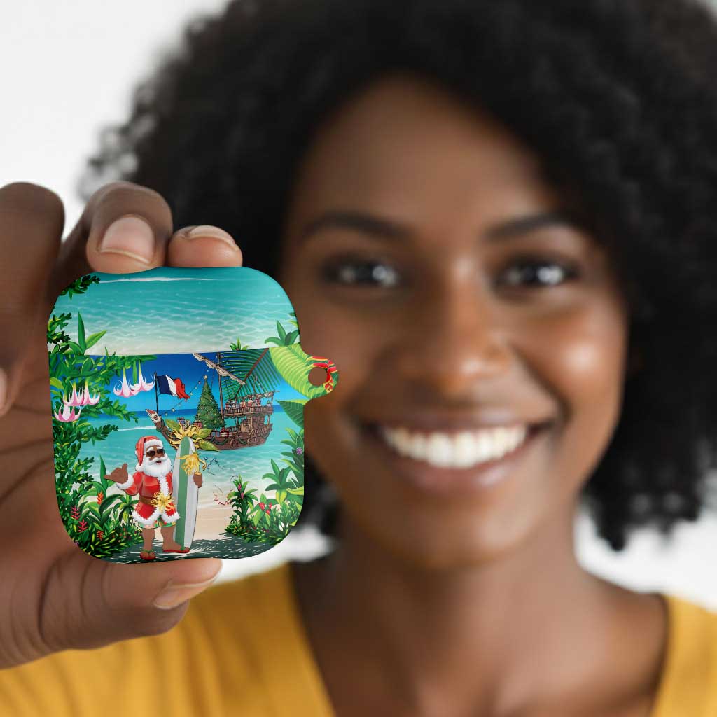 Mayotte Christmas AirPods Case Santa Chill on Tropical Beach