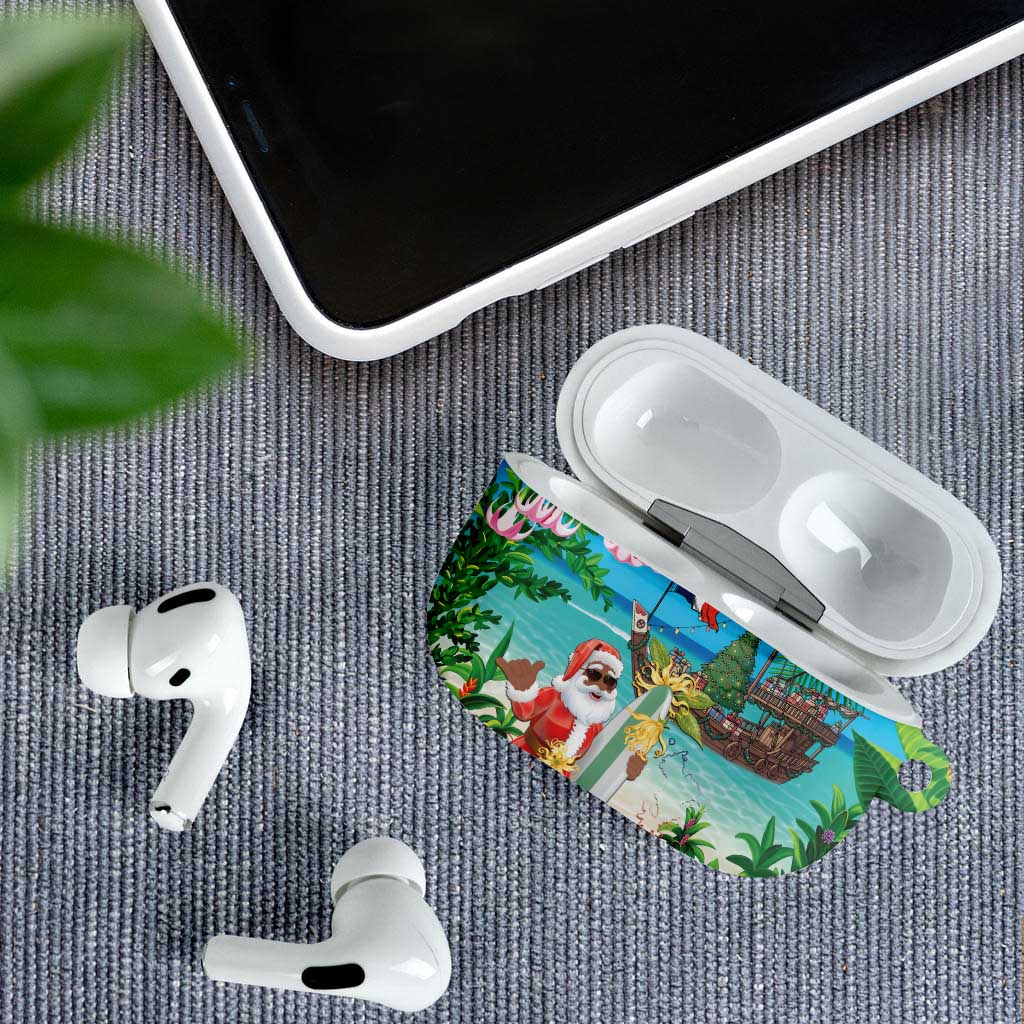 Mayotte Christmas AirPods Case Santa Chill on Tropical Beach