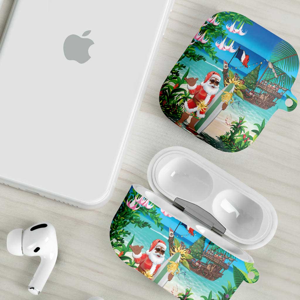 Mayotte Christmas AirPods Case Santa Chill on Tropical Beach