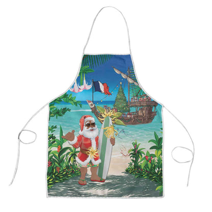 Mayotte Christmas Apron Santa Chill on Tropical Beach