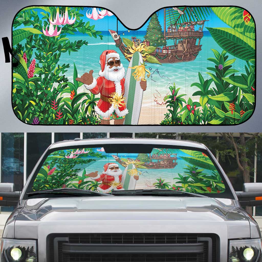 Mayotte Christmas Auto Sun Shade Santa Chill on Tropical Beach