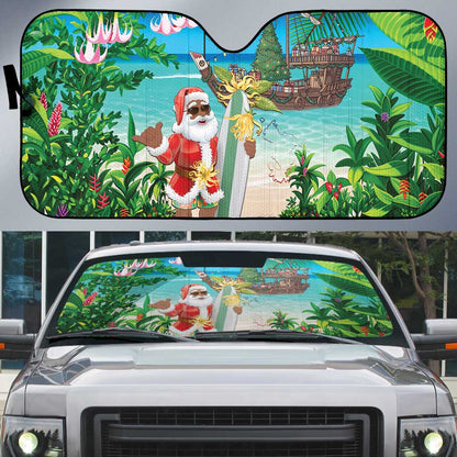 Mayotte Christmas Auto Sun Shade Santa Chill on Tropical Beach