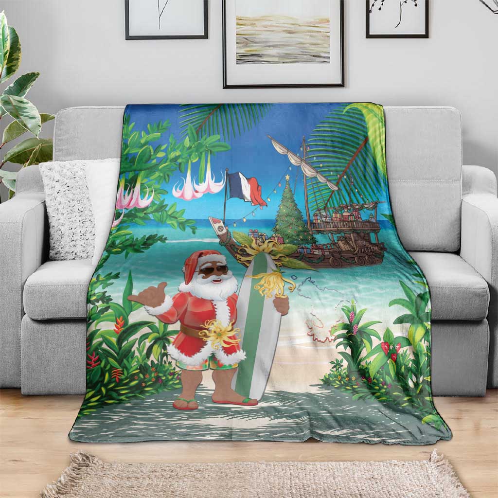 Afro Christmas in Mayotte Blanket Santa Chill on Tropical Beach - African Pride