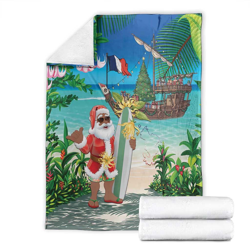 Afro Christmas in Mayotte Blanket Santa Chill on Tropical Beach - African Pride