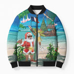 Mayotte Christmas Bomber Puffer Jacket Santa Chill on Tropical Beach