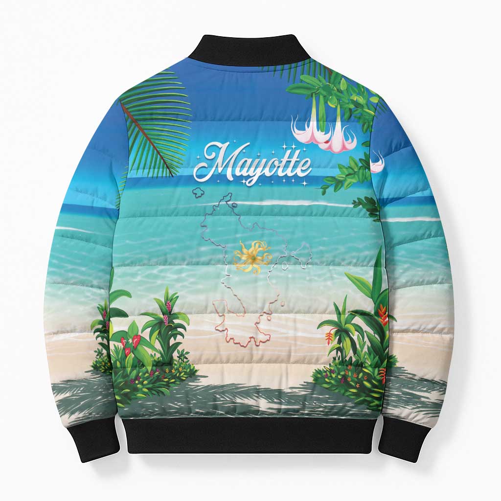 Mayotte Christmas Bomber Puffer Jacket Santa Chill on Tropical Beach