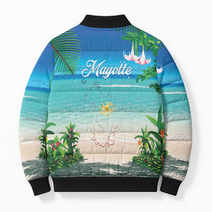 Mayotte Christmas Bomber Puffer Jacket Santa Chill on Tropical Beach