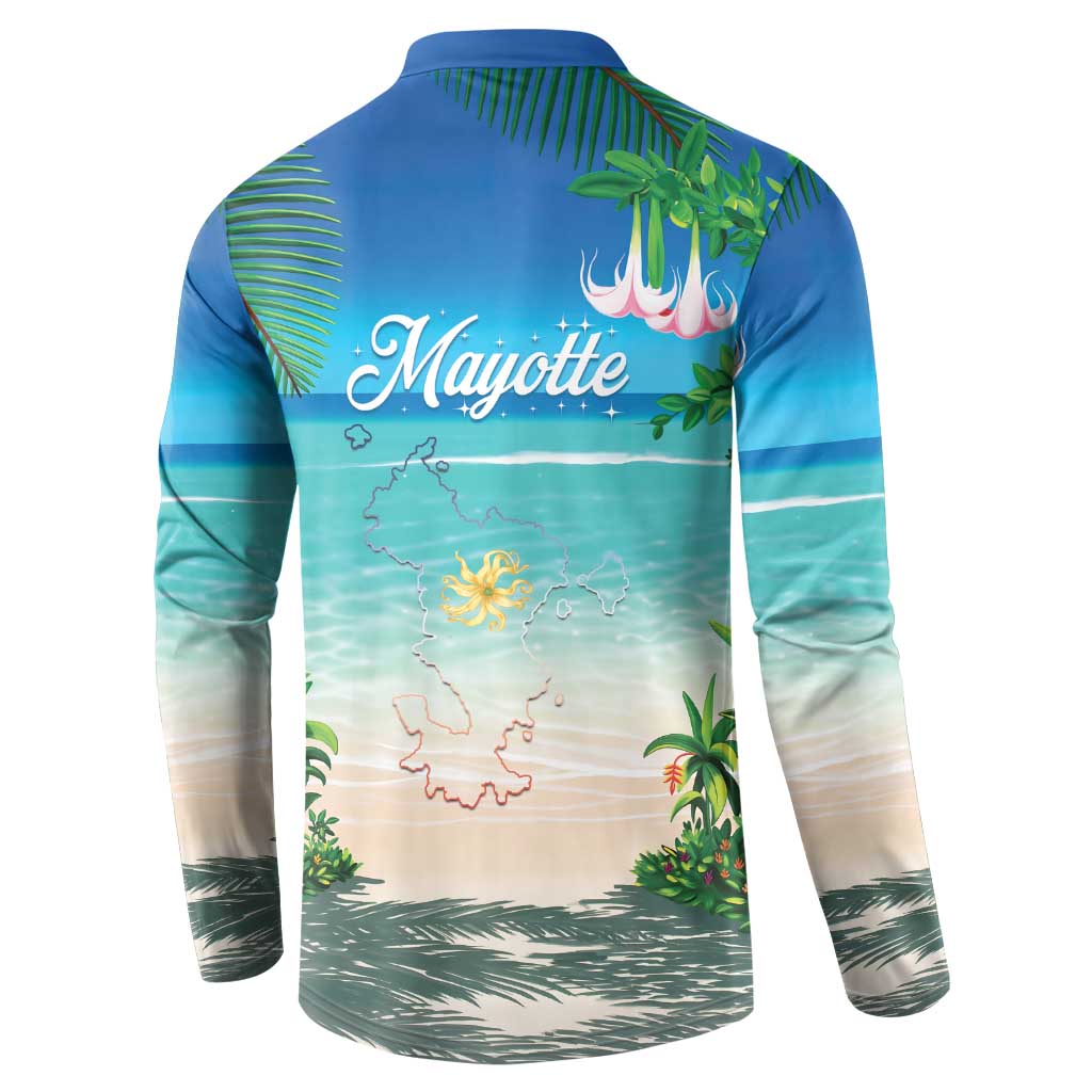 Mayotte Christmas Button Sweatshirt Santa Chill on Tropical Beach