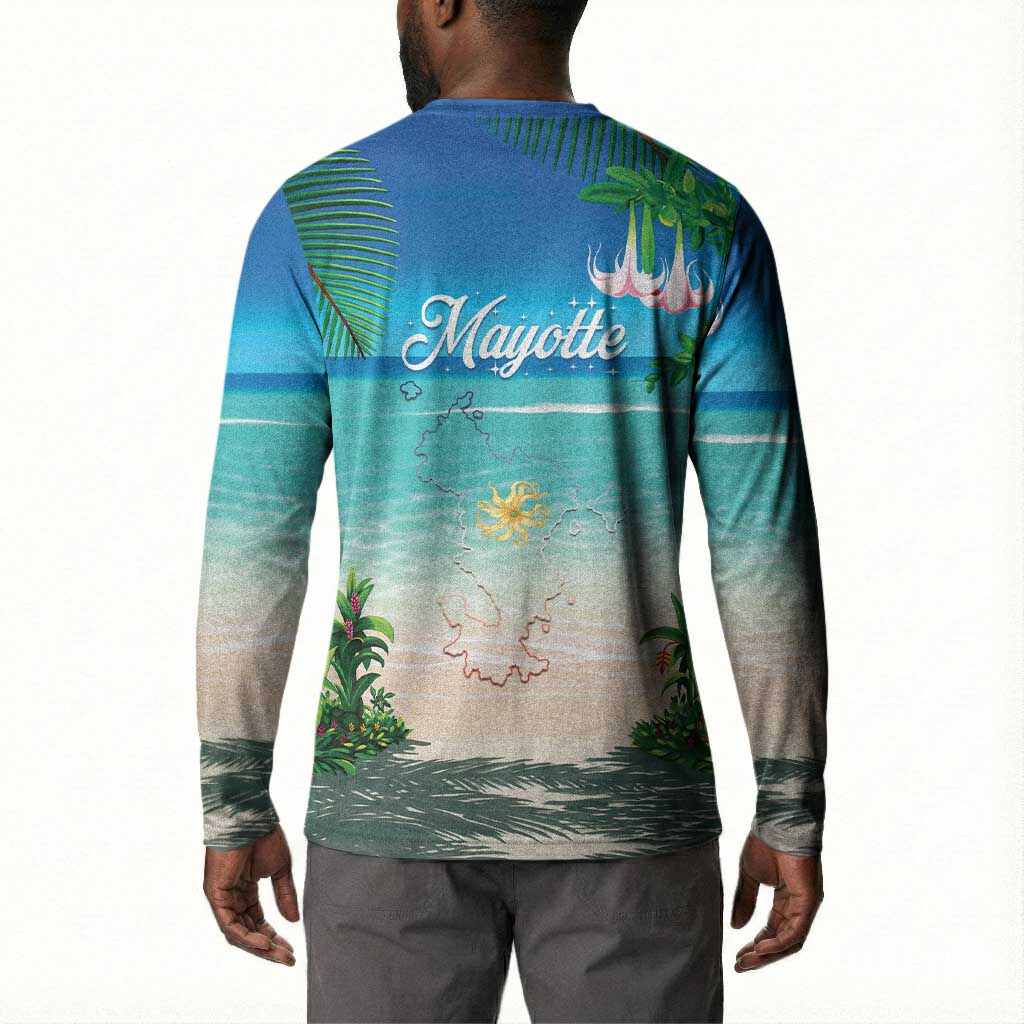 Mayotte Christmas Button Sweatshirt Santa Chill on Tropical Beach