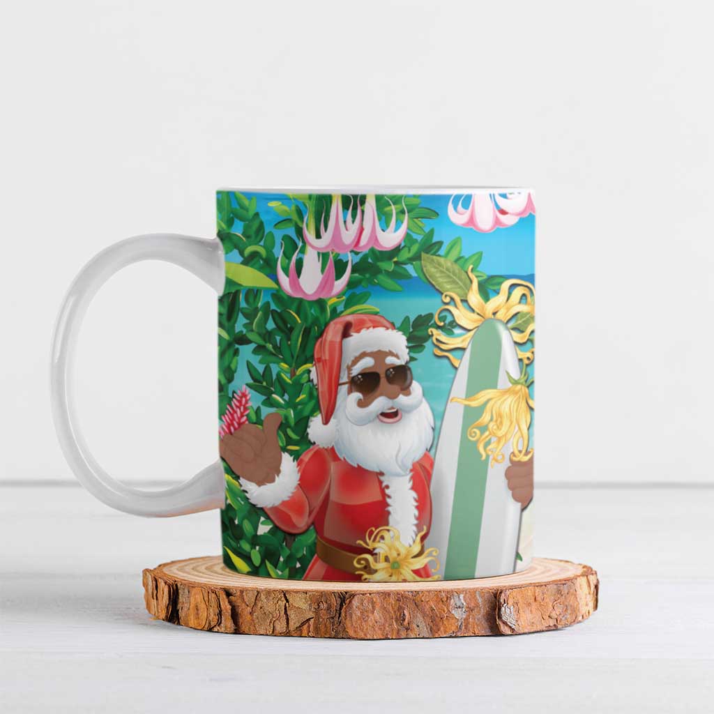 Mayotte Christmas Ceramic Mug Santa Chill on Tropical Beach