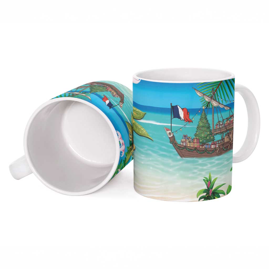 Mayotte Christmas Ceramic Mug Santa Chill on Tropical Beach