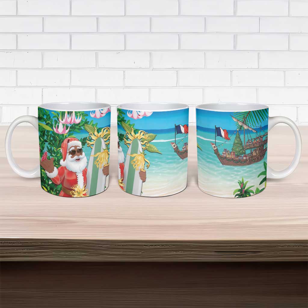 Mayotte Christmas Ceramic Mug Santa Chill on Tropical Beach
