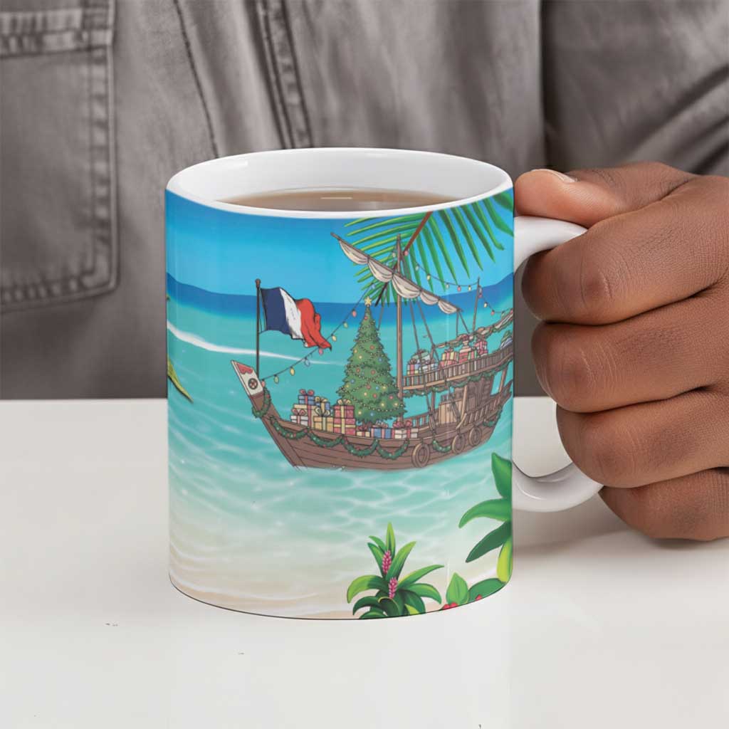Mayotte Christmas Ceramic Mug Santa Chill on Tropical Beach