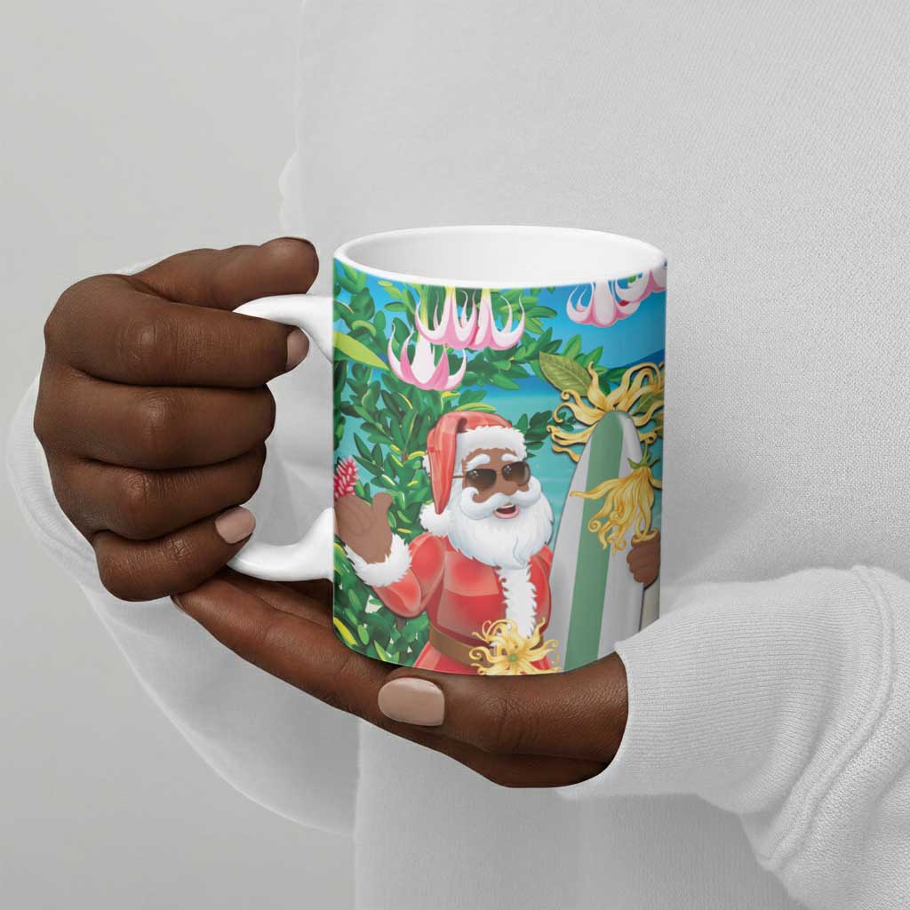 Mayotte Christmas Ceramic Mug Santa Chill on Tropical Beach