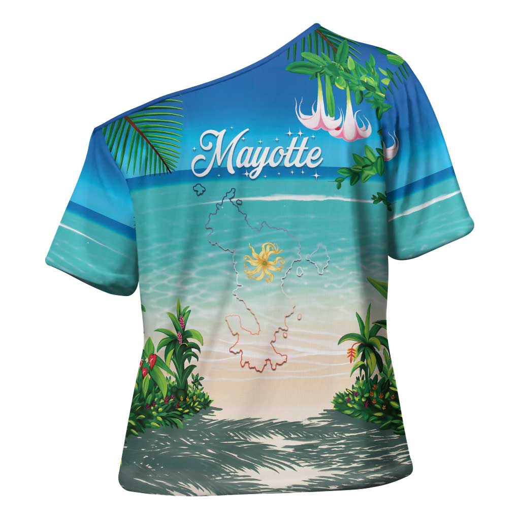 Mayotte Christmas Cross Shoulder Shirt Santa Chill on Tropical Beach