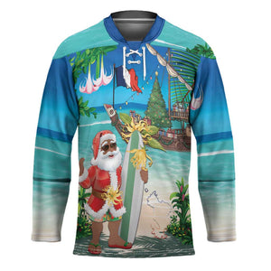 Mayotte Christmas Hockey Jersey Santa Chill on Tropical Beach