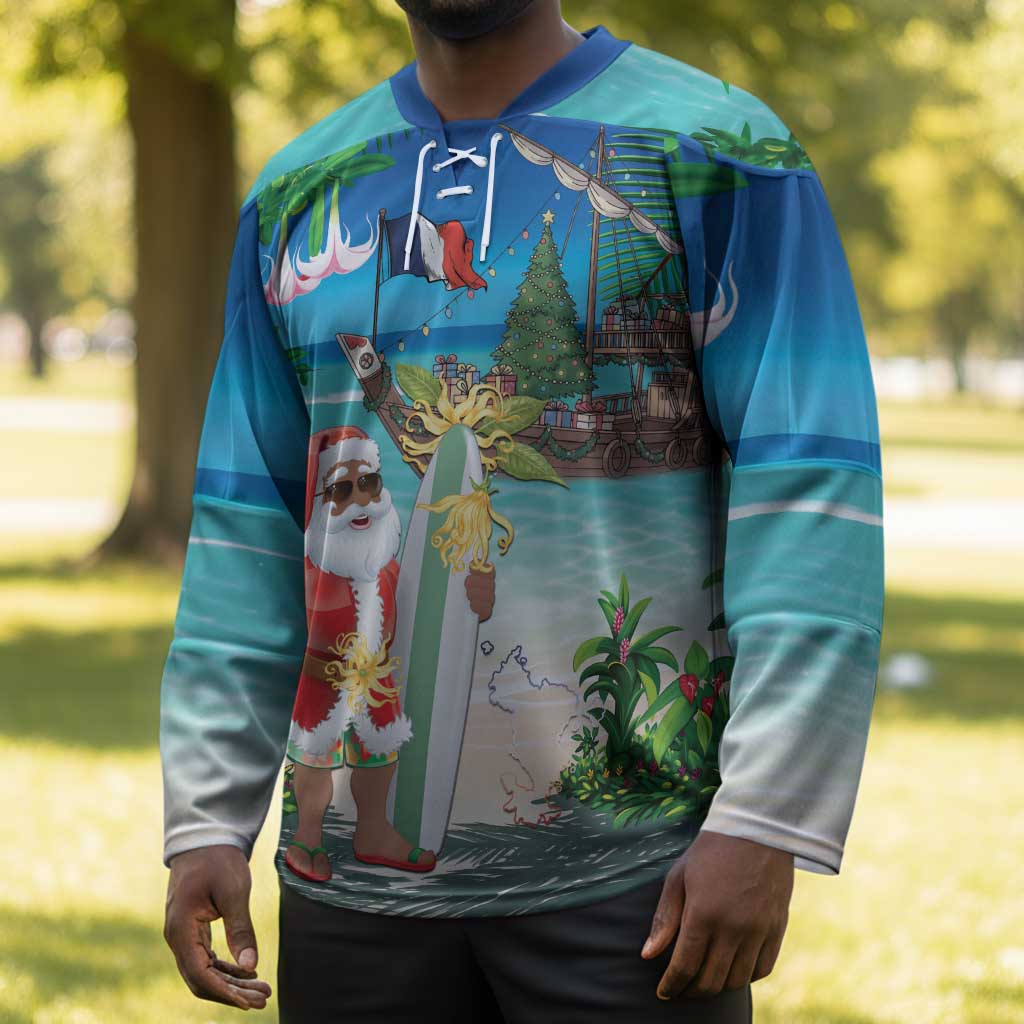 Mayotte Christmas Hockey Jersey Santa Chill on Tropical Beach