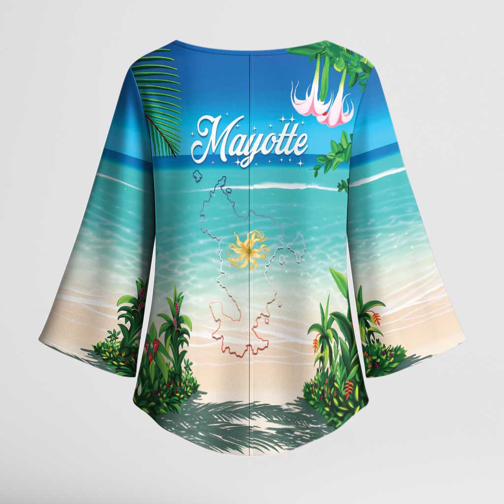 Mayotte Christmas Kimono Sleeve Blouse Santa Chill on Tropical Beach