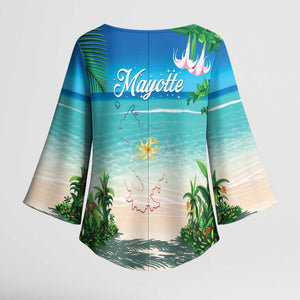 Mayotte Christmas Kimono Sleeve Blouse Santa Chill on Tropical Beach