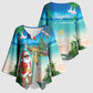 Mayotte Christmas Kimono Sleeve Blouse Santa Chill on Tropical Beach