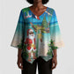 Mayotte Christmas Kimono Sleeve Blouse Santa Chill on Tropical Beach