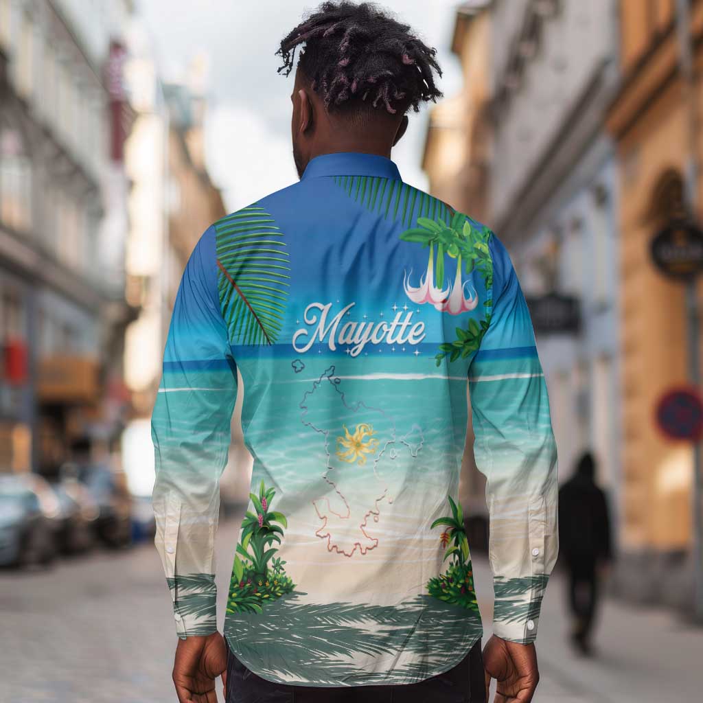 Afro Christmas in Mayotte Long Sleeve Button Shirt Santa Chill on Tropical Beach - African Pride