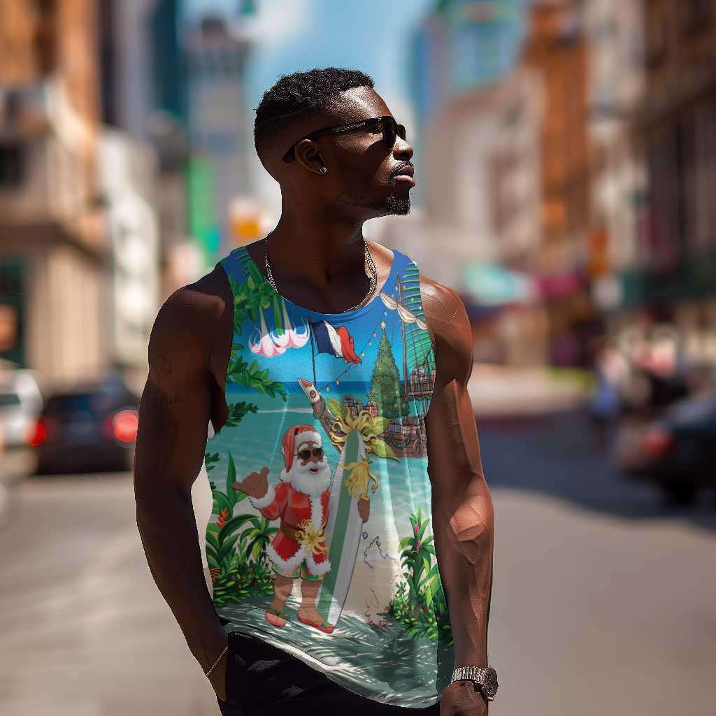 Afro Christmas in Mayotte Men Tank Top Santa Chill on Tropical Beach - African Pride