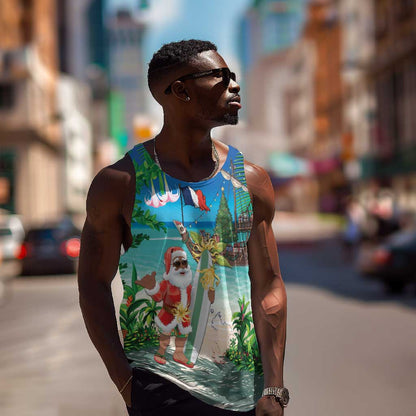Afro Christmas in Mayotte Men Tank Top Santa Chill on Tropical Beach - African Pride