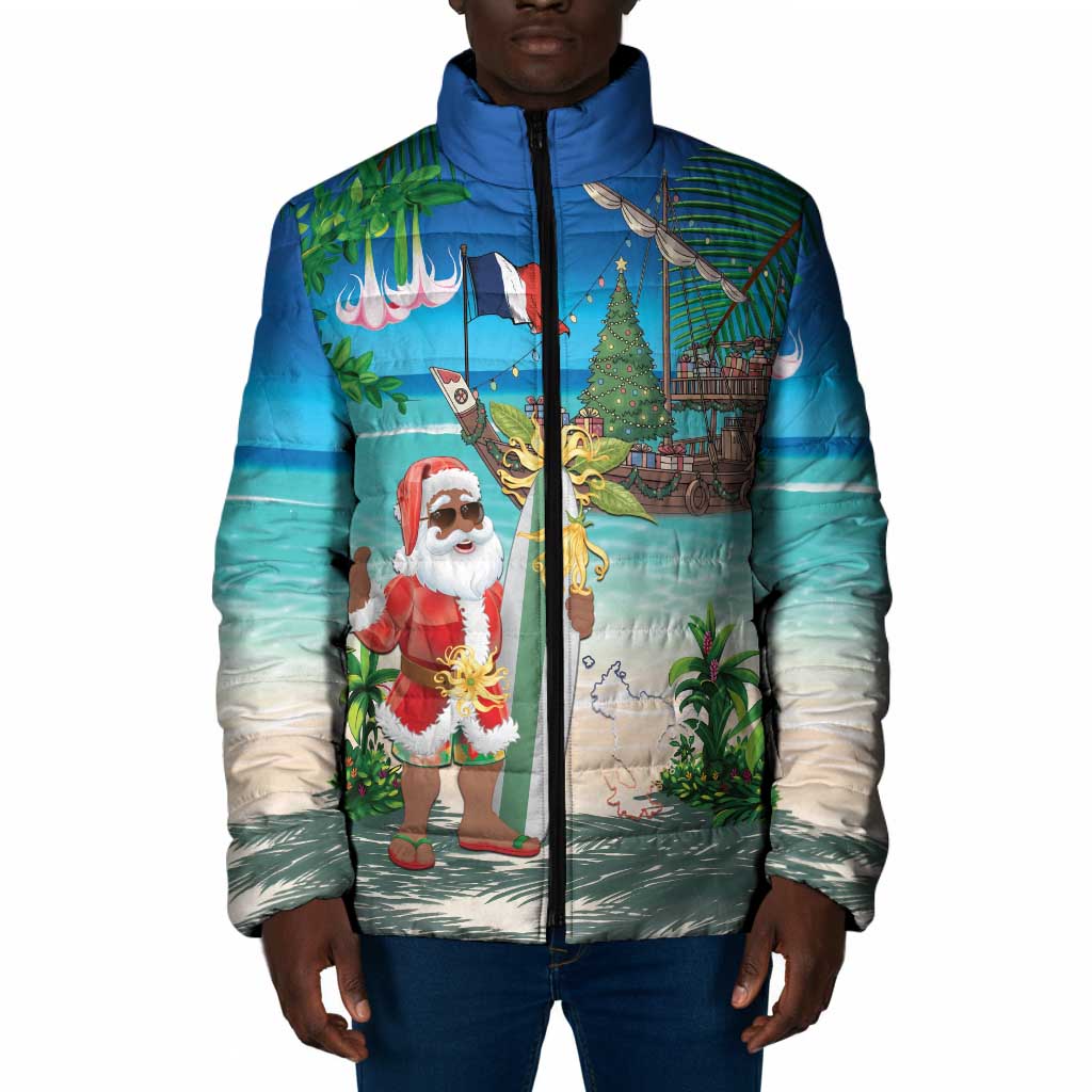 Mayotte Christmas Padded Jacket Santa Chill on Tropical Beach