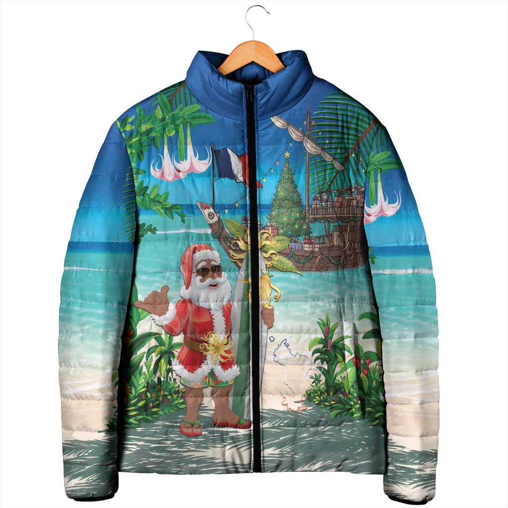 Mayotte Christmas Padded Jacket Santa Chill on Tropical Beach