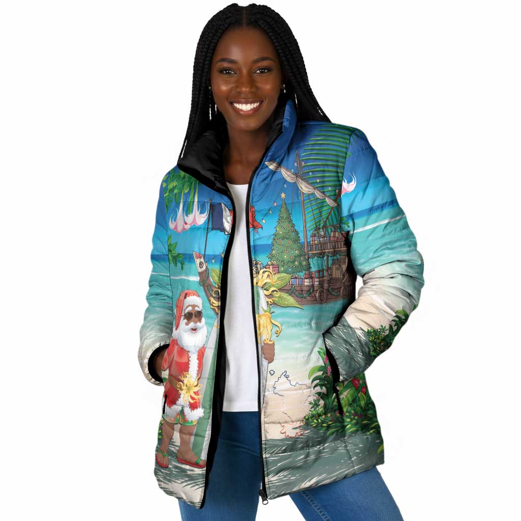 Mayotte Christmas Padded Jacket Santa Chill on Tropical Beach