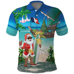 Afro Christmas in Mayotte Polo Shirt Santa Chill on Tropical Beach - African Pride