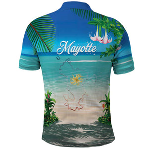 Afro Christmas in Mayotte Polo Shirt Santa Chill on Tropical Beach - African Pride