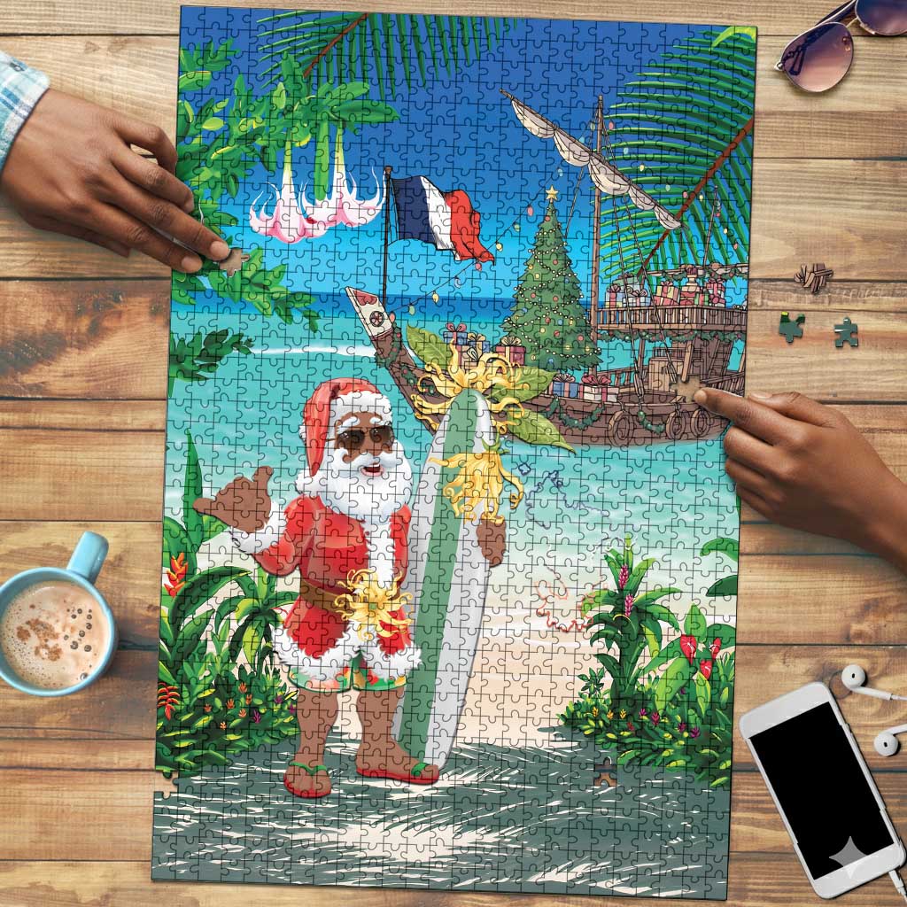 Mayotte Christmas Puzzle Santa Chill on Tropical Beach