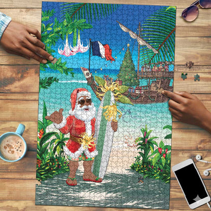 Mayotte Christmas Puzzle Santa Chill on Tropical Beach