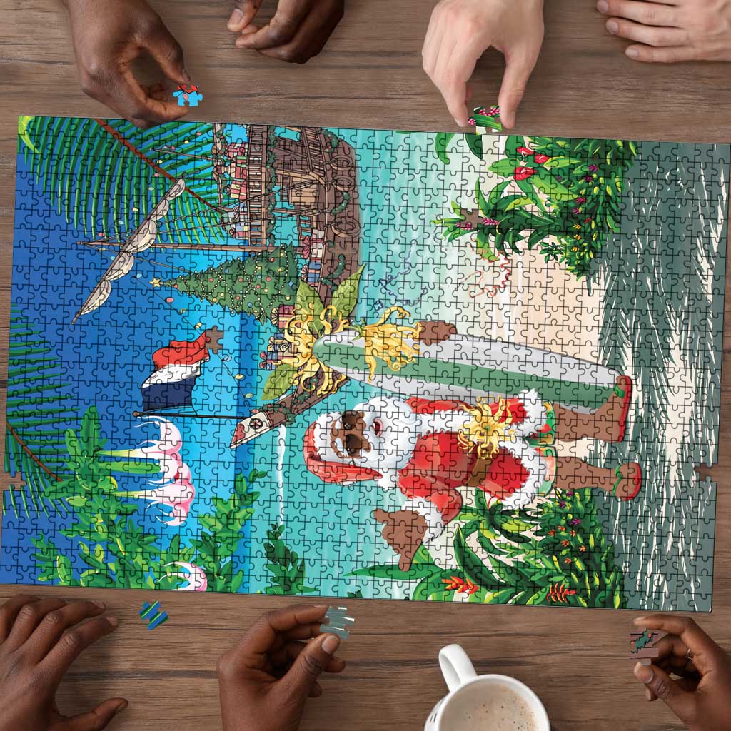 Mayotte Christmas Puzzle Santa Chill on Tropical Beach