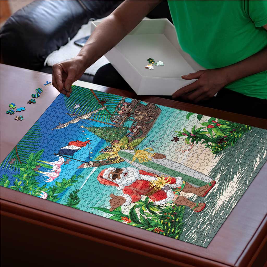 Mayotte Christmas Puzzle Santa Chill on Tropical Beach