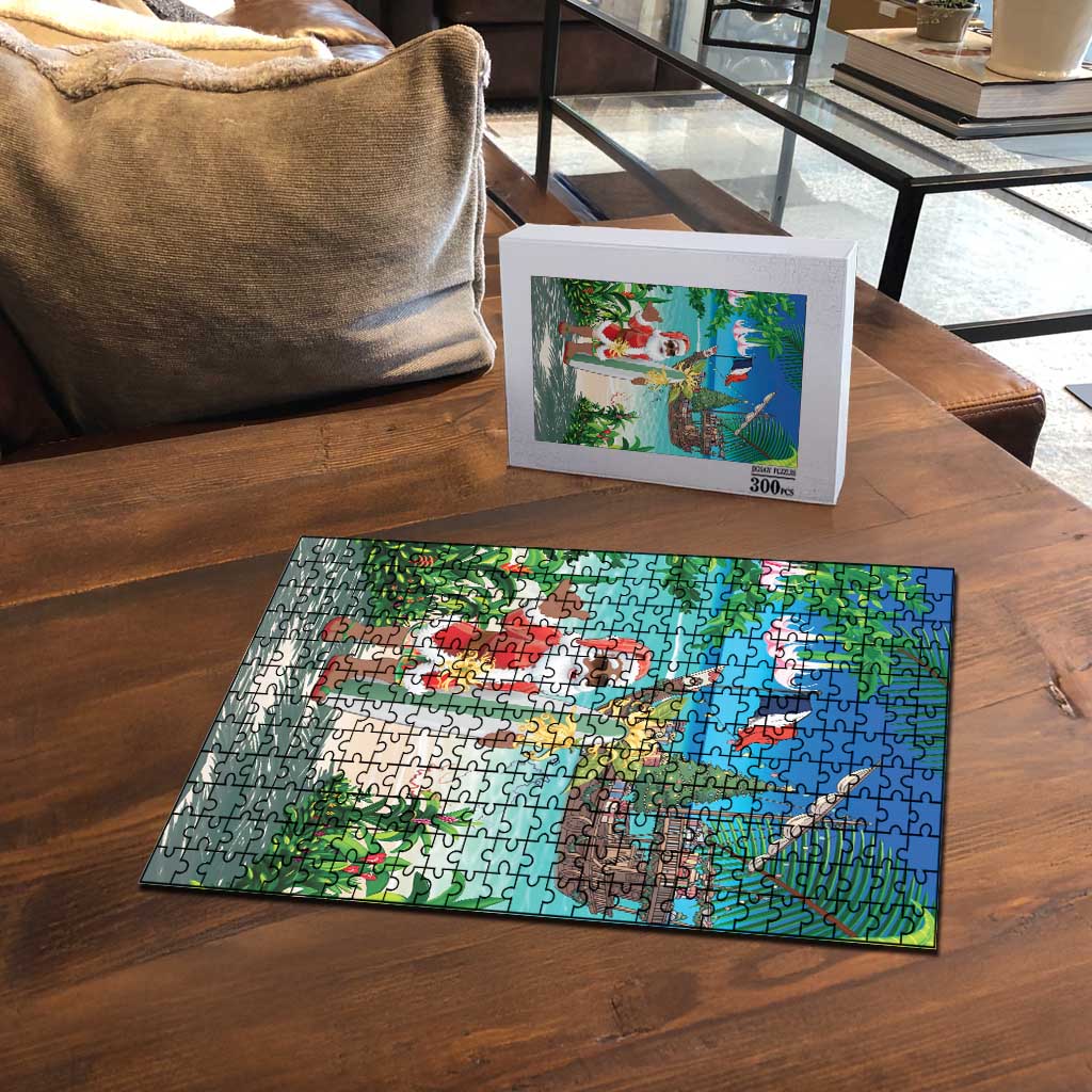 Mayotte Christmas Puzzle Santa Chill on Tropical Beach