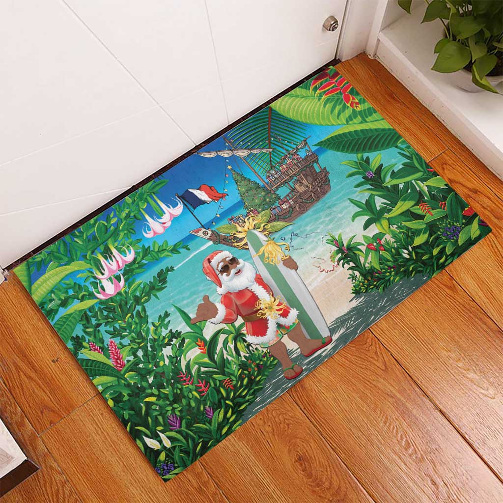 Afro Christmas in Mayotte Rubber Doormat Santa Chill on Tropical Beach - African Pride