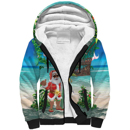 Afro Christmas in Mayotte Sherpa Hoodie Santa Chill on Tropical Beach - African Pride