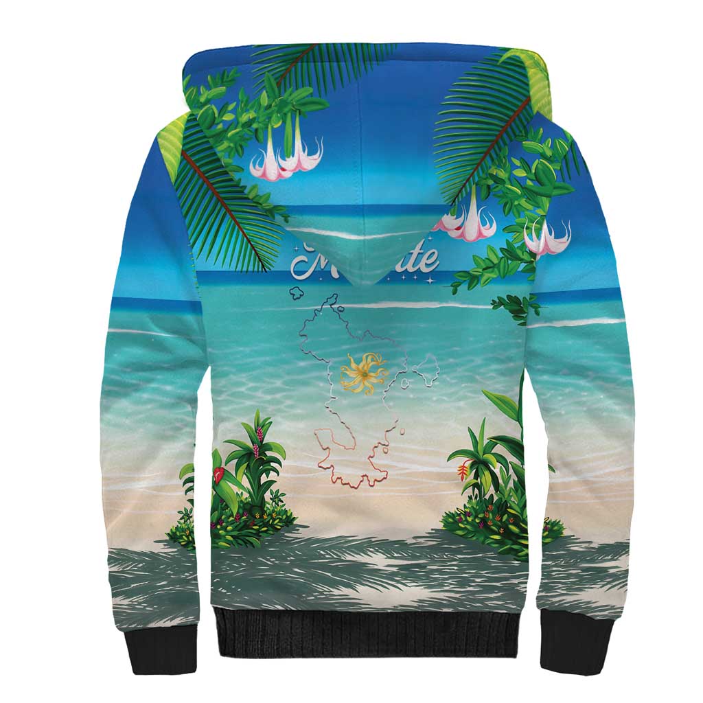 Afro Christmas in Mayotte Sherpa Hoodie Santa Chill on Tropical Beach - African Pride