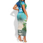 Afro Christmas in Mayotte Short Sleeve Bodycon Dress Santa Chill on Tropical Beach - African Pride